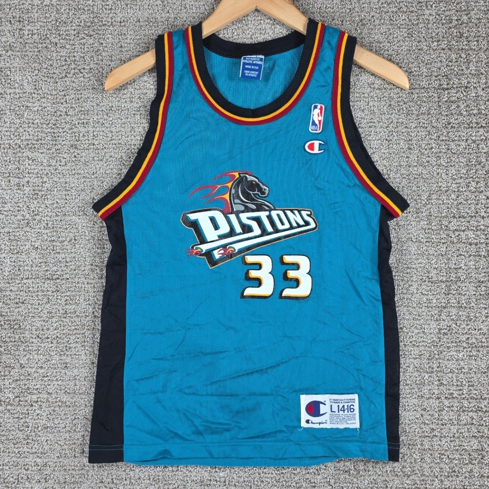 Champion Grant Hill Detroit Pistons NBA Jersey Kids Teal Horse Logo 33 L 14-16